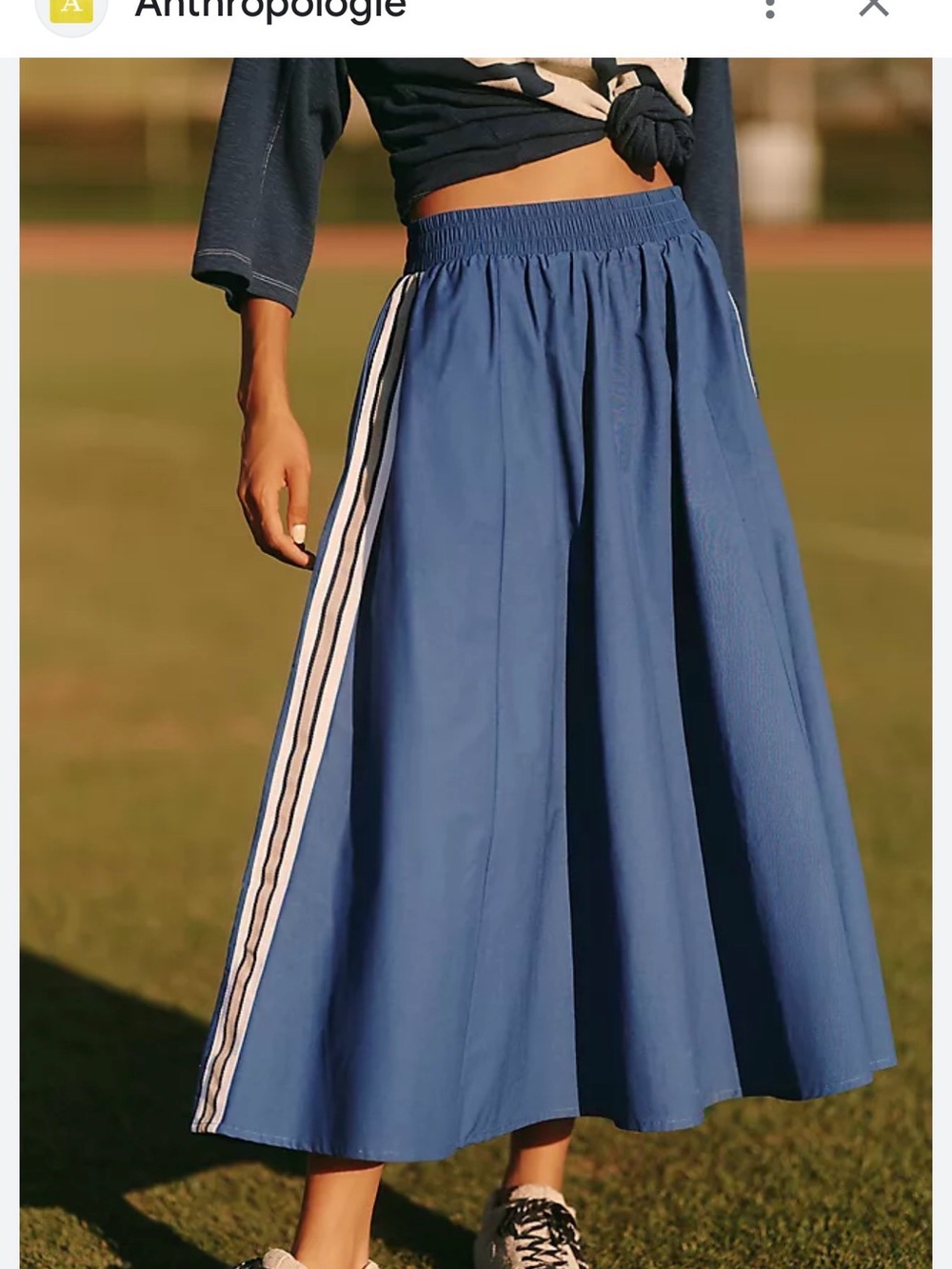 Anthropologie Blue Midi Skirt with Contrasting Side Stripe